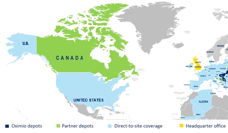 Locations of  Fulfillment Centers in USA, Canada and Europe